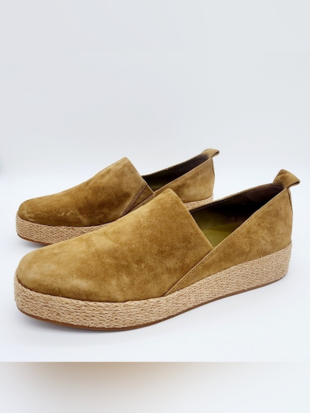 Vince Saxon Suede Slip On Platform Espadrille Olivewood Size 8